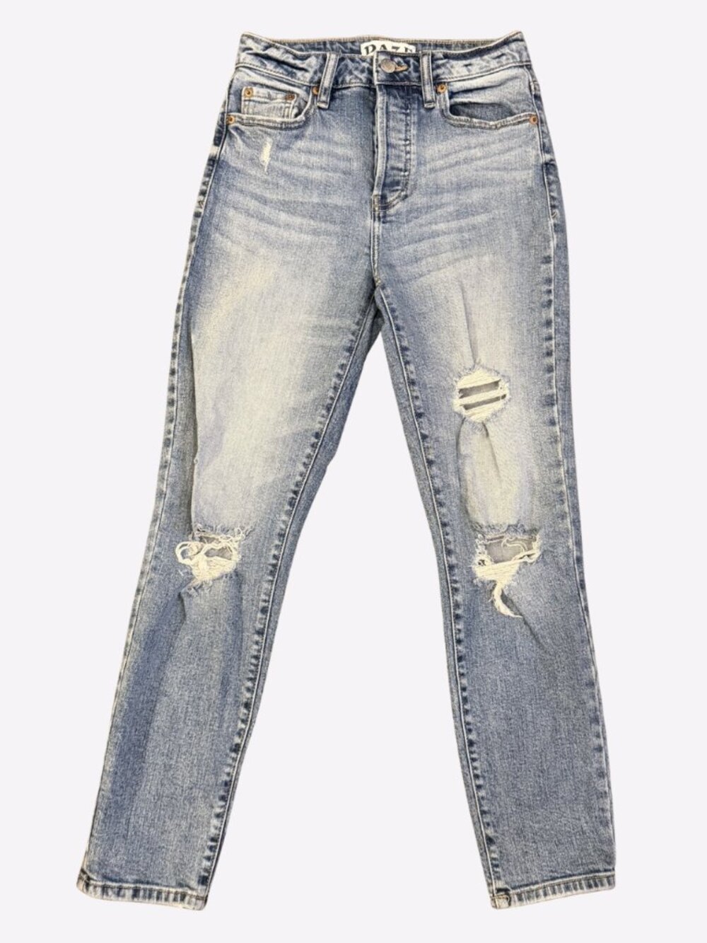 Daze Light Wash High Rise Distressed Ripped Straight Leg Jeans Womens Sz 24